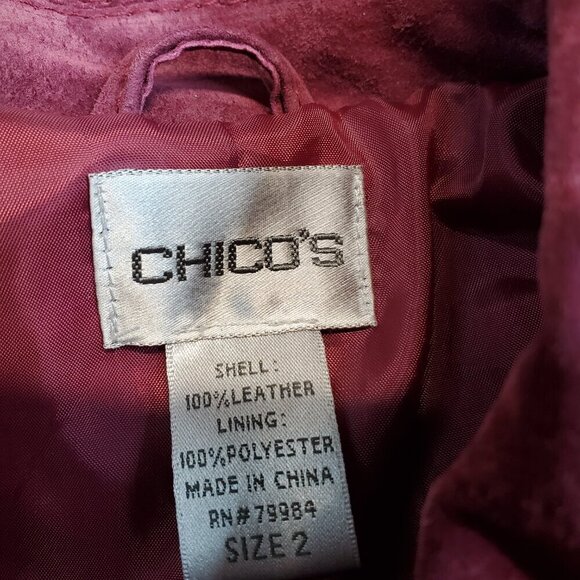 Chico Red Maroon Leather Suede Jacket Women Large 2 Feminine Luxury Boho Classic - Picture 9 of 9